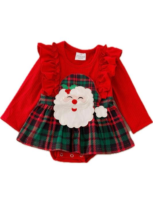 SANTA BABY ONESIE WITH SNAPS.