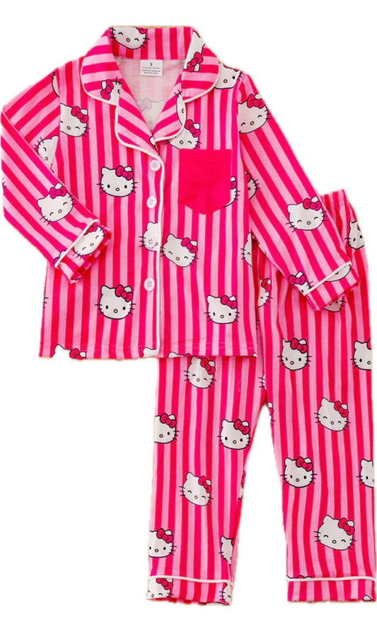 FUCHSIA STRIPE KITTY PAJAMAS.