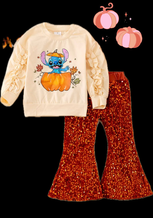 CHARACTER PRINTED LONG SLEEVE TOP & SEQUINS BOTTOMS