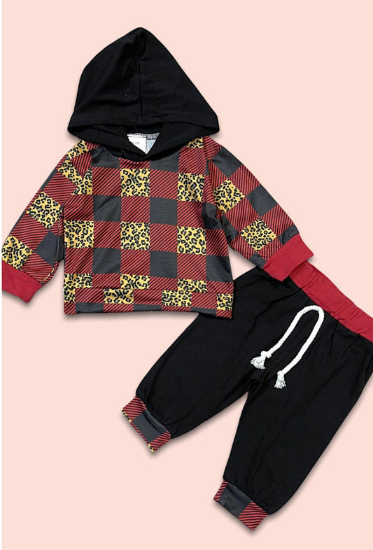 Plaid  leopard set