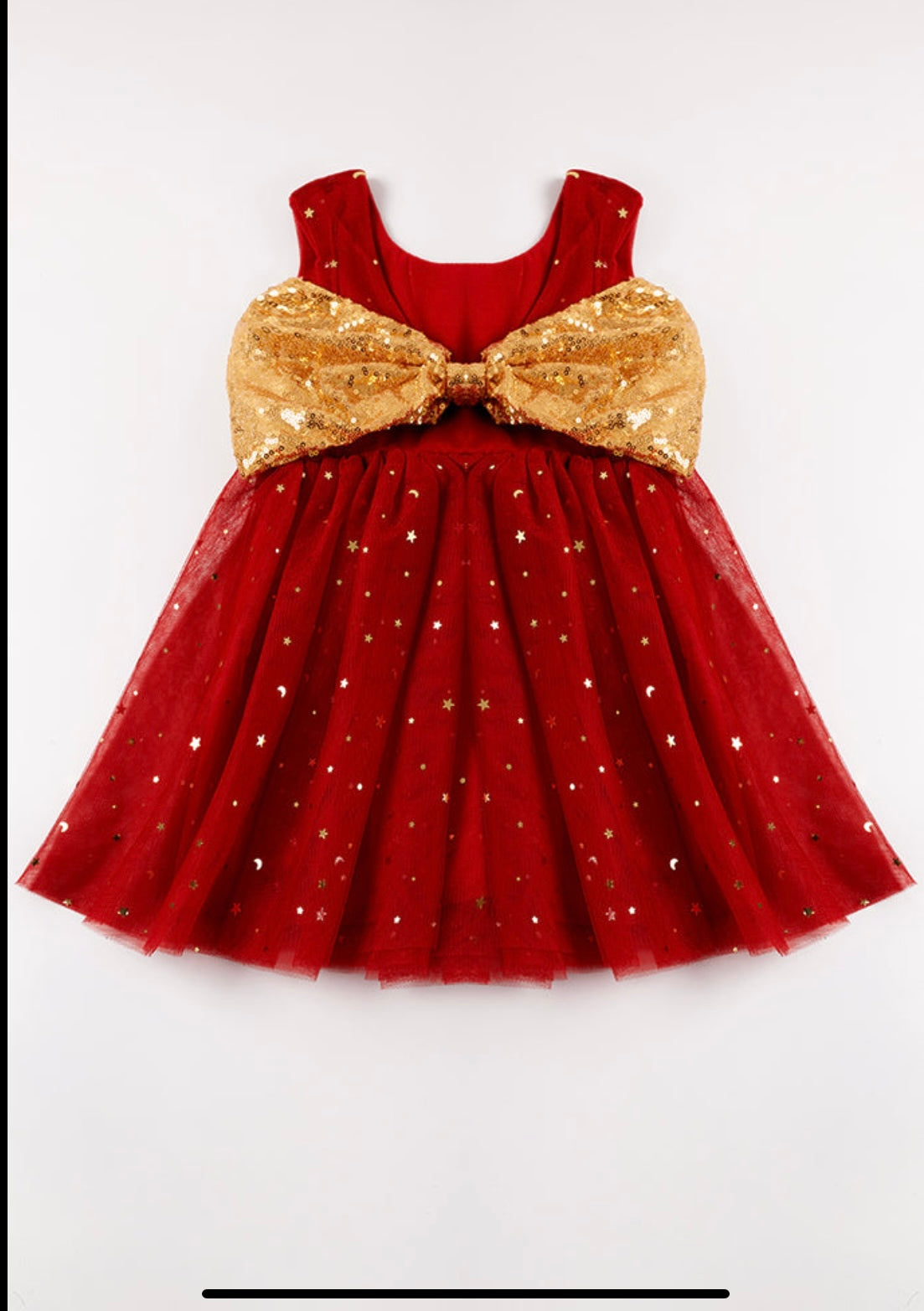 Red stars dress with  sequin gold bow