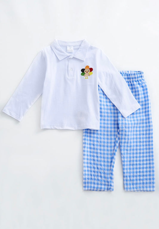 Blue Turkey plaid pants set