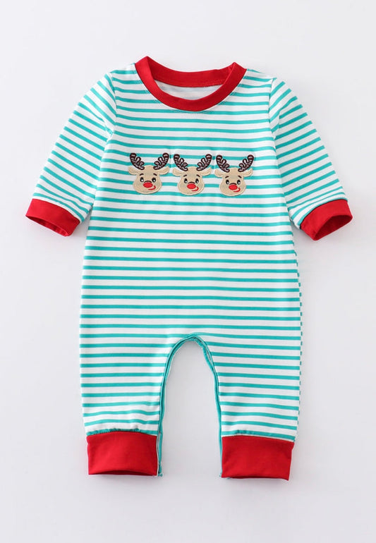 Green stripe deer one- piece