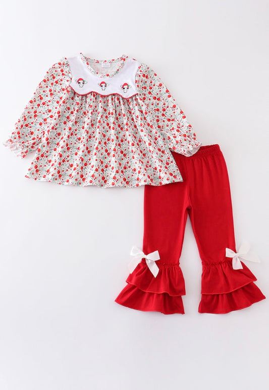 Christmas cow floral ruffle set